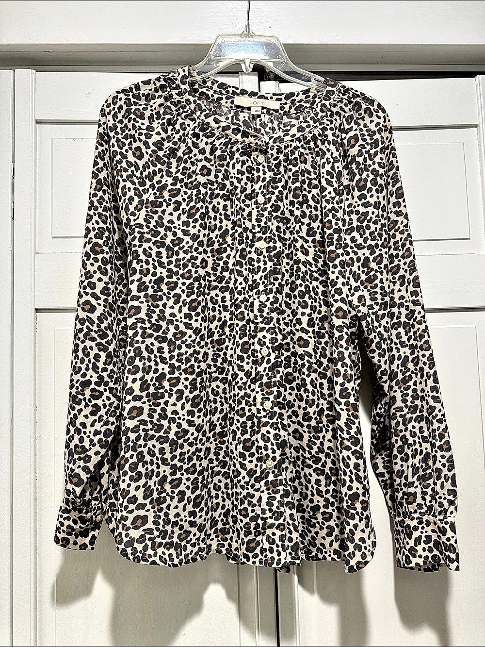 LOFT Leopard Print Long Sleeve Blouse